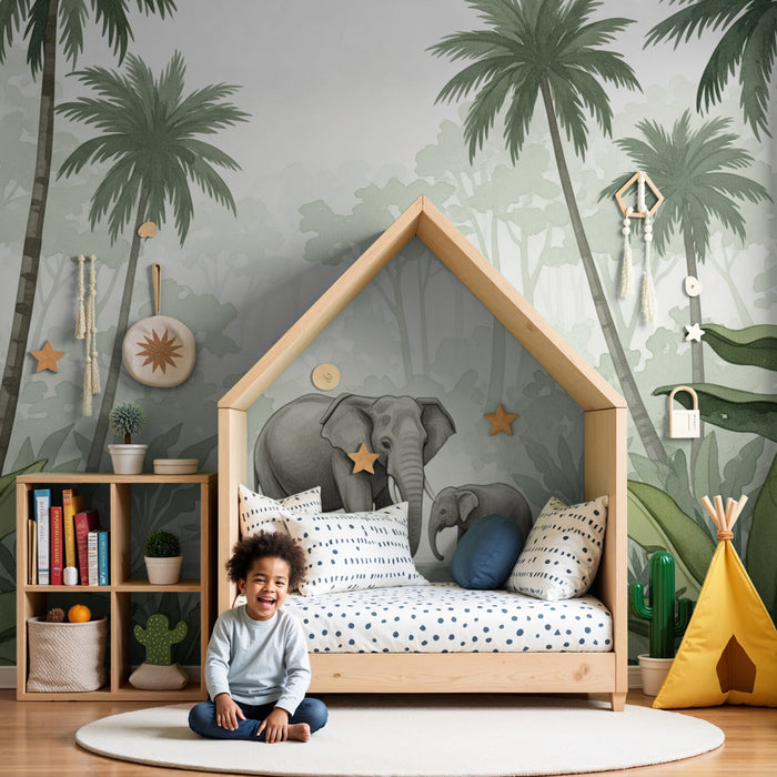 Kinderkamer behang | Elegante olifanten in het hart van de jungle