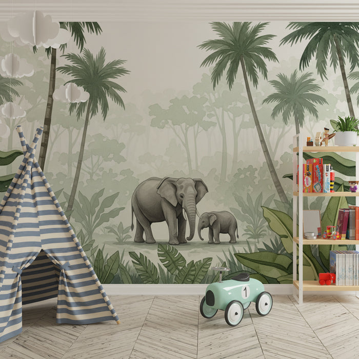 Kinderkamer behang | Elegante olifanten in het hart van de jungle
