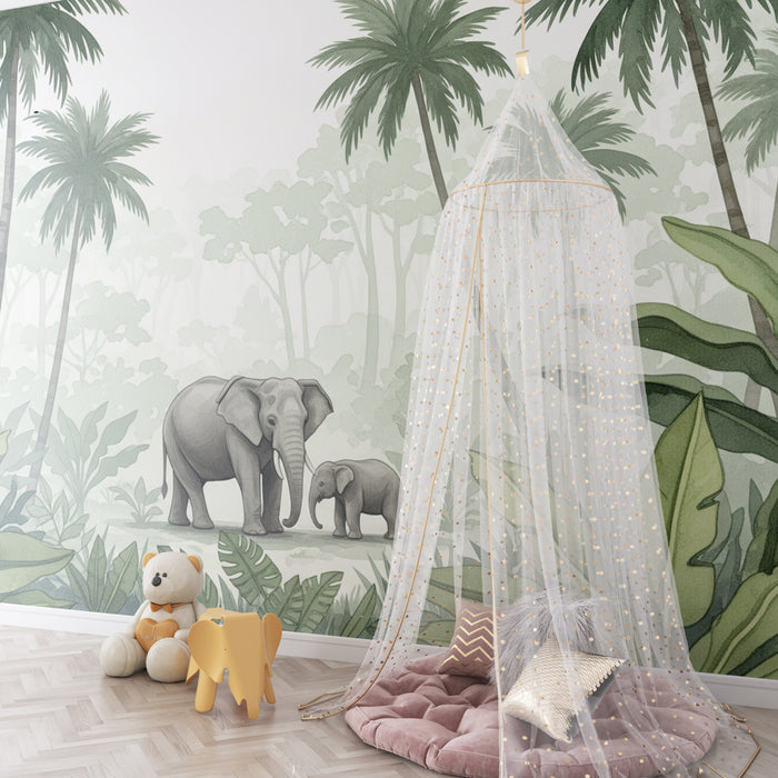 Kinderkamer behang | Elegante olifanten in het hart van de jungle