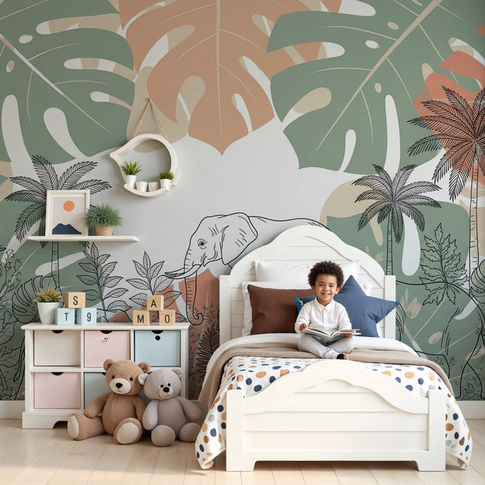 Kinderzimmer Tapete | Elegante Elefanten im Dschungel