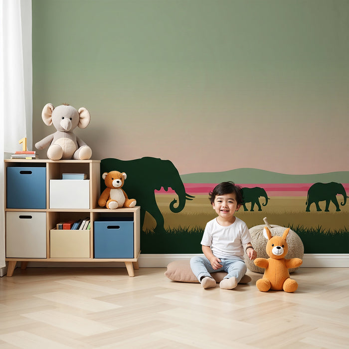 Tapet barnerom | Elegante elefanter på savannen