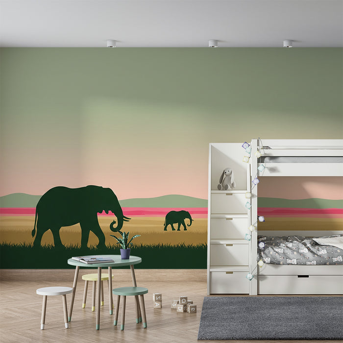 Tapet barnerom | Elegante elefanter på savannen