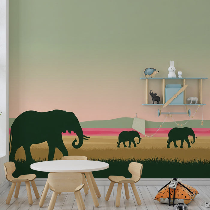 Tapet barnerom | Elegante elefanter på savannen