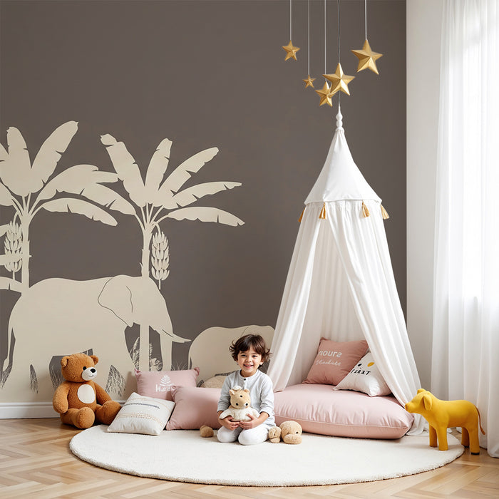 Tapet barnerom | Elegante elefanter og palmer