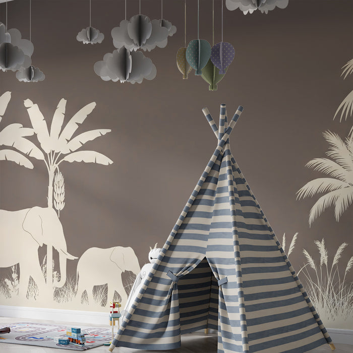 Tapet barnerom | Elegante elefanter og palmer