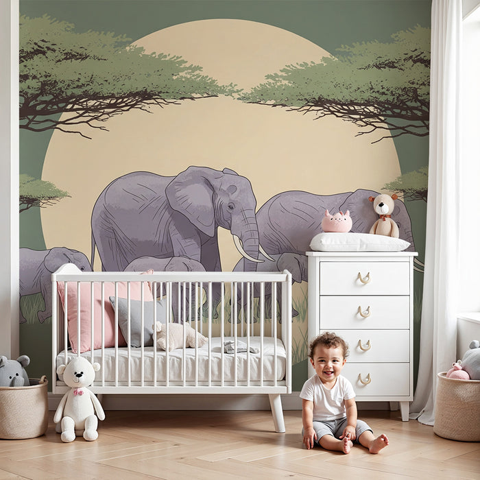 Papel de parede criança | Elefantes elegantes sob um céu estrelado