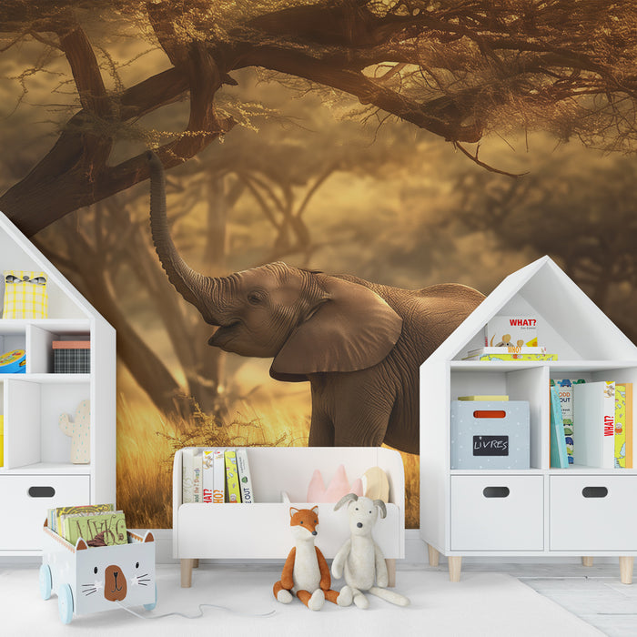 Papier peint chambre enfant | Élémentaire éléphant dans la savane