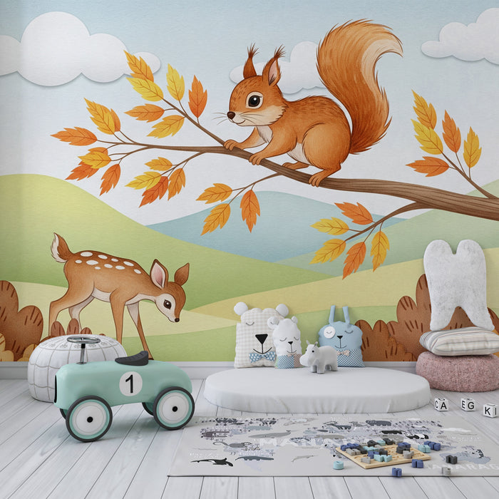 Kids room wallpaper | Forest elements in autumn