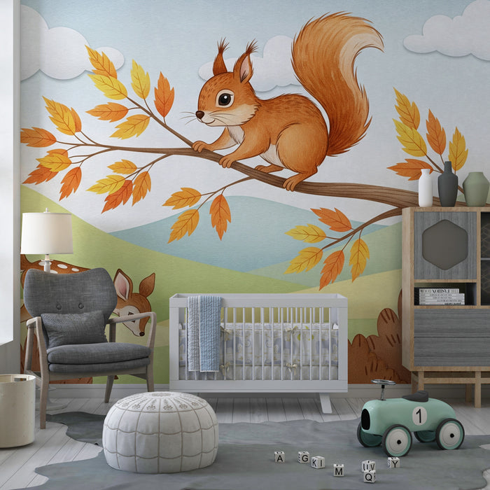 Kids room wallpaper | Forest elements in autumn
