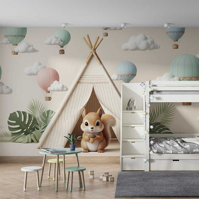 Gyermekszoba tapéta | Természetes elemek és színes hőlégballonok