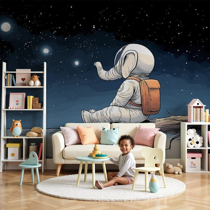 Kinderzimmer Tapete | Elefantski astronavt, ki opazuje zvezde