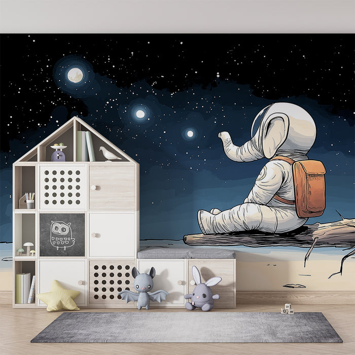 Kinderzimmer Tapete | Elefantski astronavt, ki opazuje zvezde