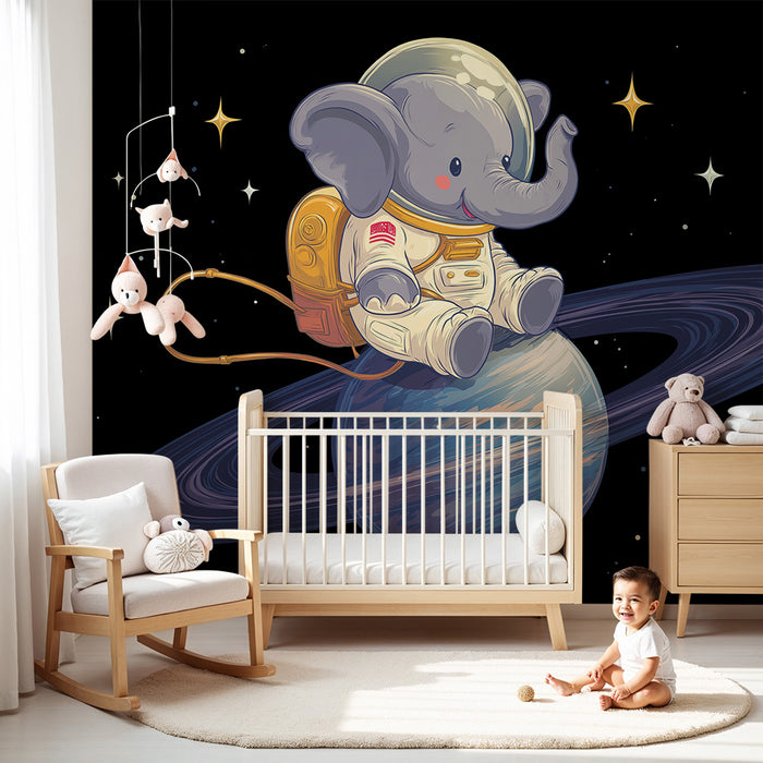 Papel de parede criança | Elefante astronauta explorando o espaço
