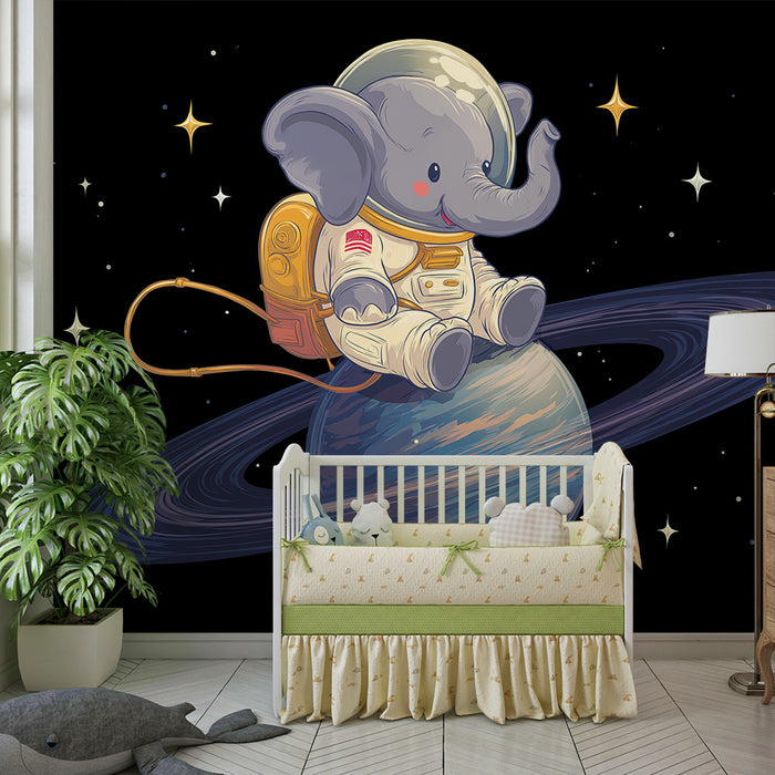 Papel de parede criança | Elefante astronauta explorando o espaço
