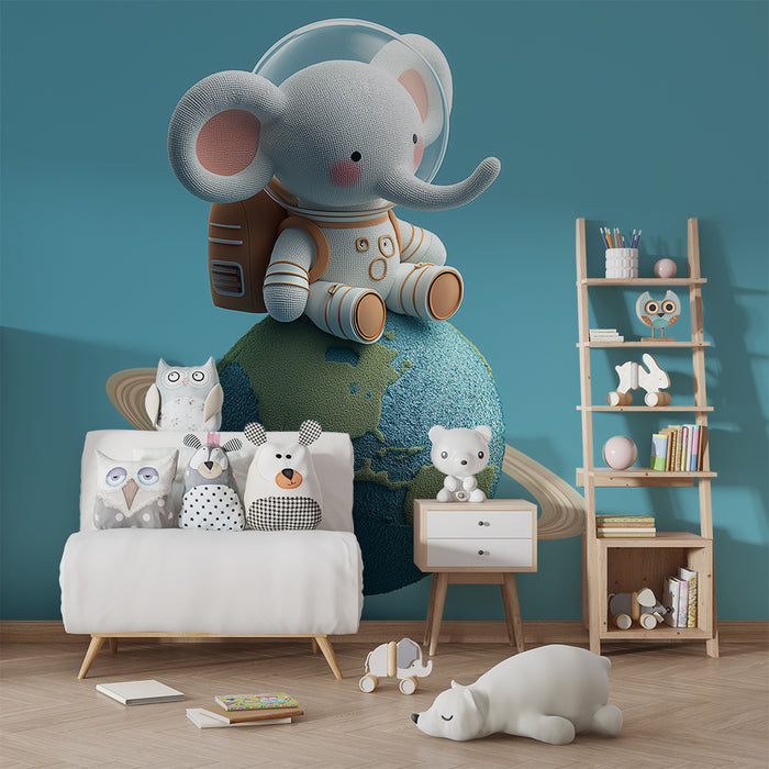 Kinderzimmer Tapete | Elefant Astronaut auf dem Planeten Erde