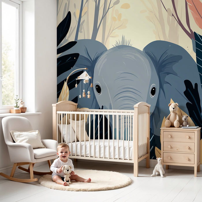 Papier peint chambre enfant | Éléphant au cœur de la jungle