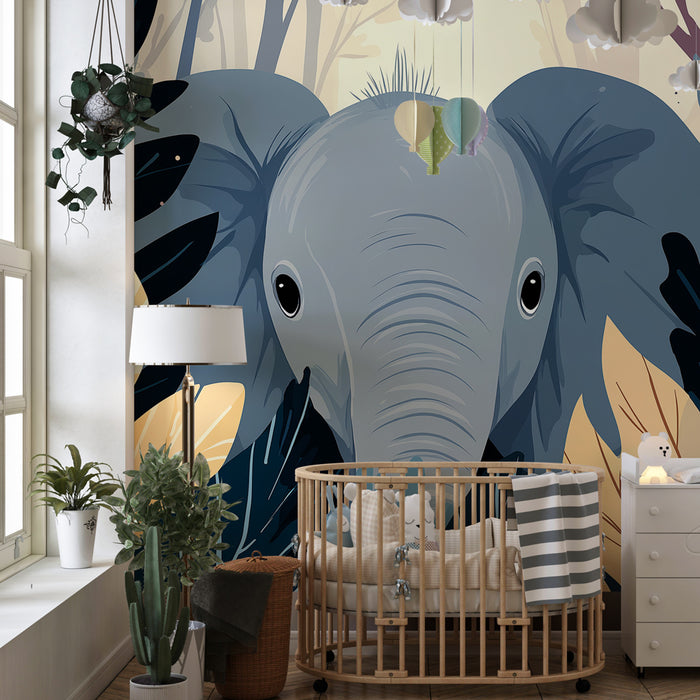 Papier peint chambre enfant | Éléphant au cœur de la jungle