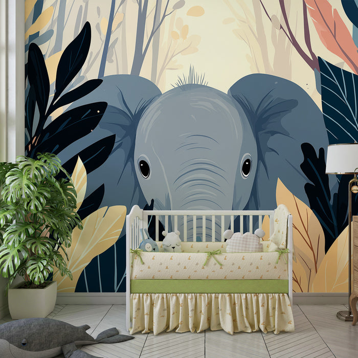 Papier peint chambre enfant | Éléphant au cœur de la jungle