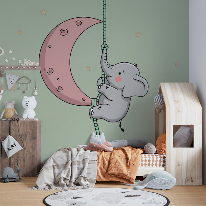 Kinderzimmer Tapete | Verspielter Elefant auf dem Mond
