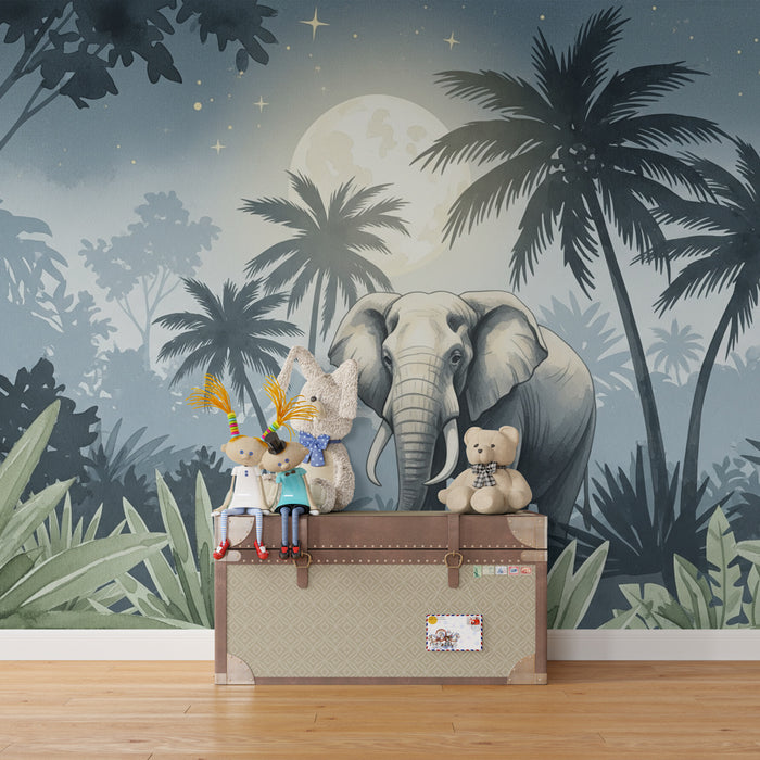 Papier peint chambre enfant | Éléphant majestueux sous la lune