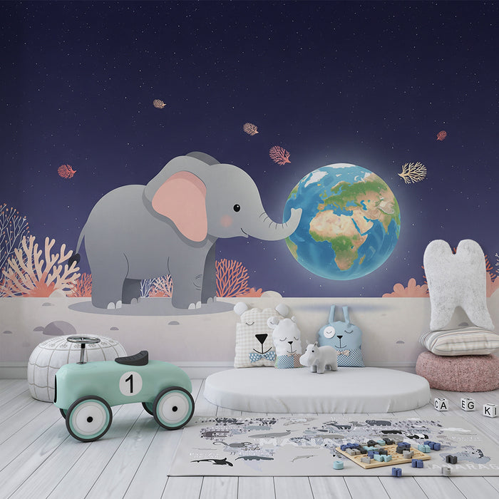 Barntapet | Söt elefant och jordens planet i en förtrollande värld
