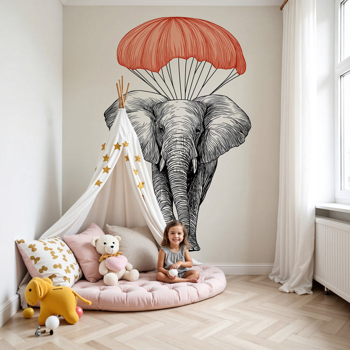 Kinderzimmer Tapete | Lustiger Fallschirm-elefant