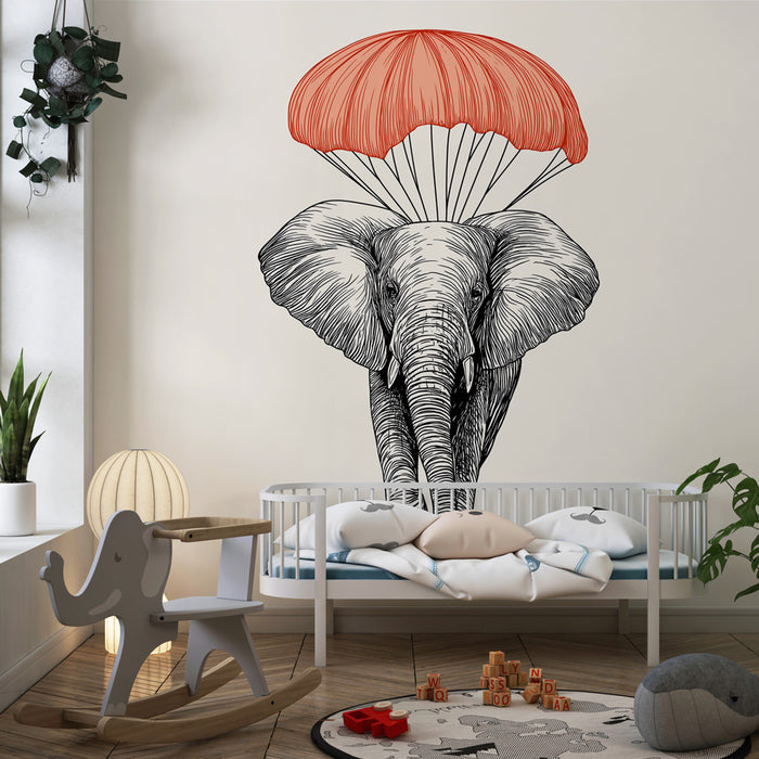 Kinderzimmer Tapete | Lustiger Fallschirm-elefant