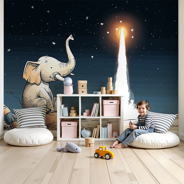 Barntapet | Drömmande elefant och rymdraket