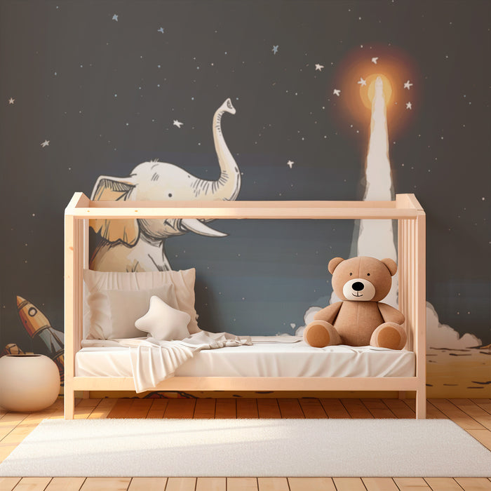 Barntapet | Drömmande elefant och rymdraket