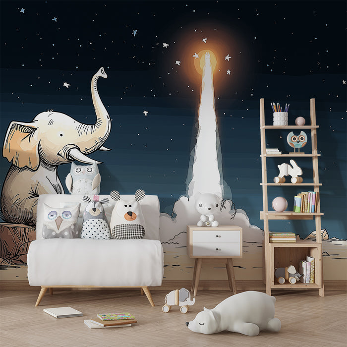 Barntapet | Drömmande elefant och rymdraket