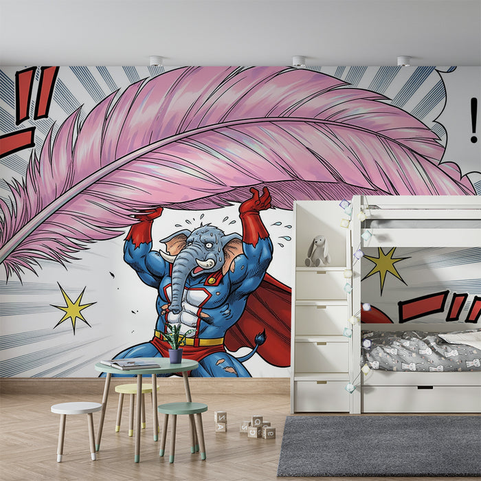 Behang kinderkamer | Superheld-olifant met gigantische veer