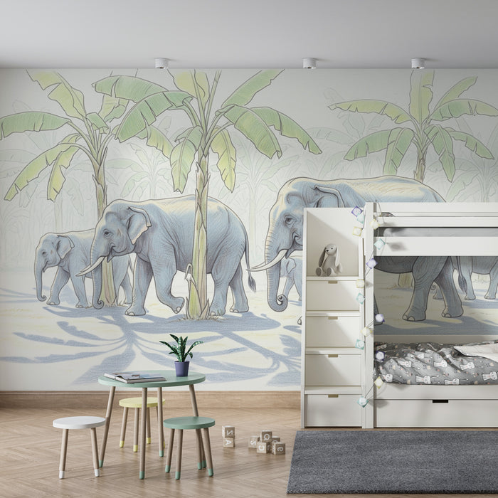 Papier peint chambre enfant | Éléphants dans la jungle