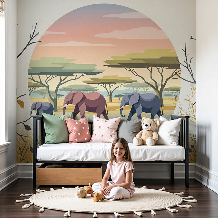 Tapet barnerom | Elefanter på savannen