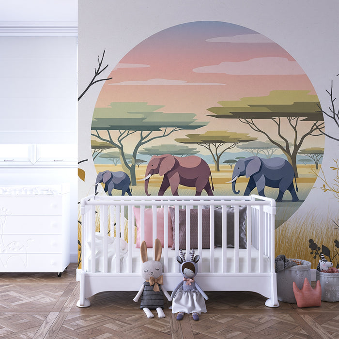 Tapet barnerom | Elefanter på savannen