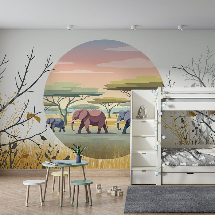 Tapet barnerom | Elefanter på savannen