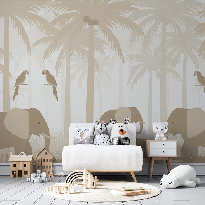 Tapet barnerom | Elefanter og tropisk jungel