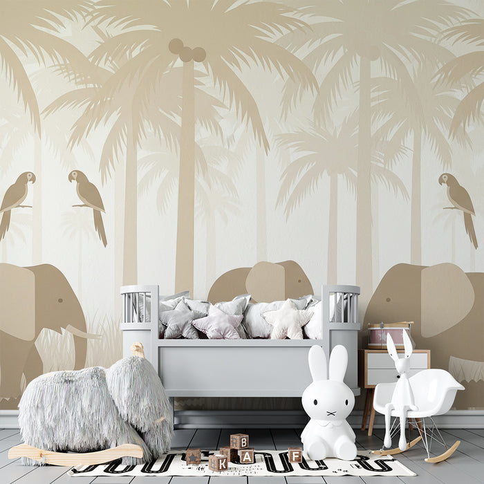 Tapet barnerom | Elefanter og tropisk jungel