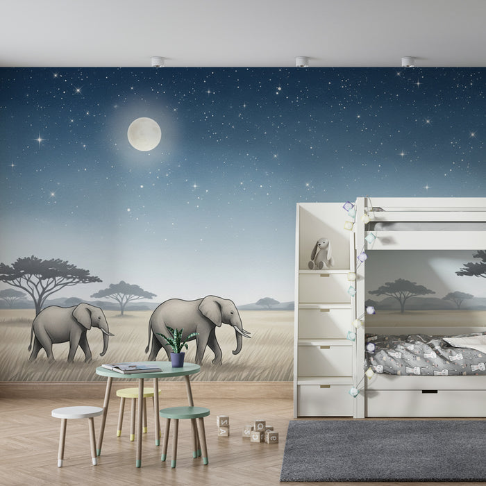 Kids room wallpaper | Sloni pod hvězdnou oblohou