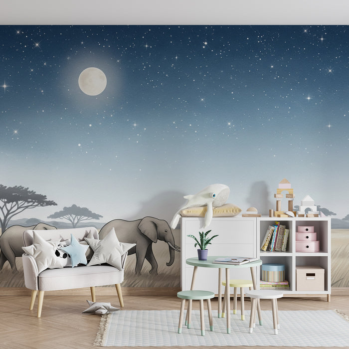 Kids room wallpaper | Sloni pod hvězdnou oblohou