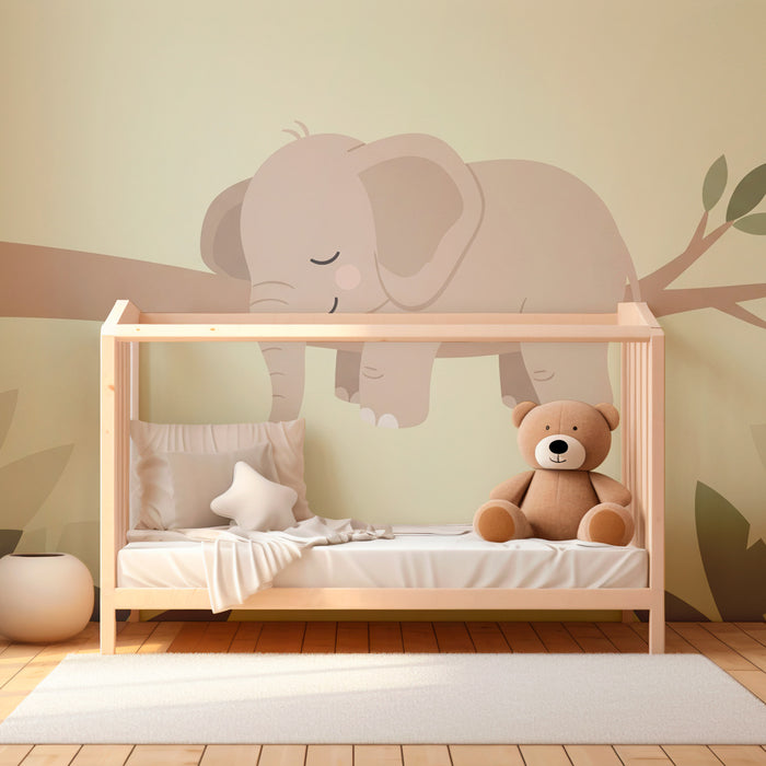 Papel pintado infantil | Elefante dormido en una rama
