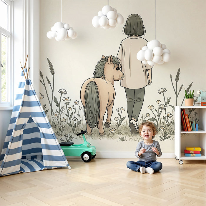 **Barnetapet | Barn og ponni midt i ville blomster**