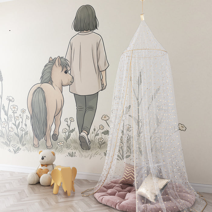 **Barnetapet | Barn og ponni midt i ville blomster**