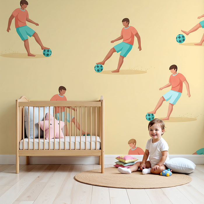 Kinderkamer behang | Kinderen die voetballen in het zand
