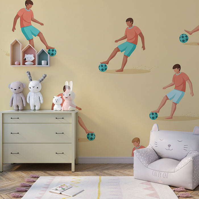 Kinderkamer behang | Kinderen die voetballen in het zand