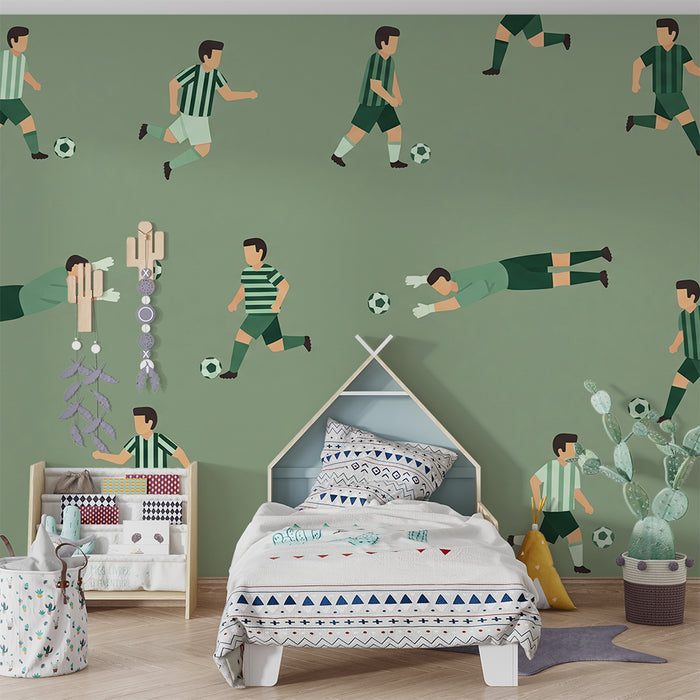 Papel pintado infantil | Niños jugando al fútbol sobre fondo verde