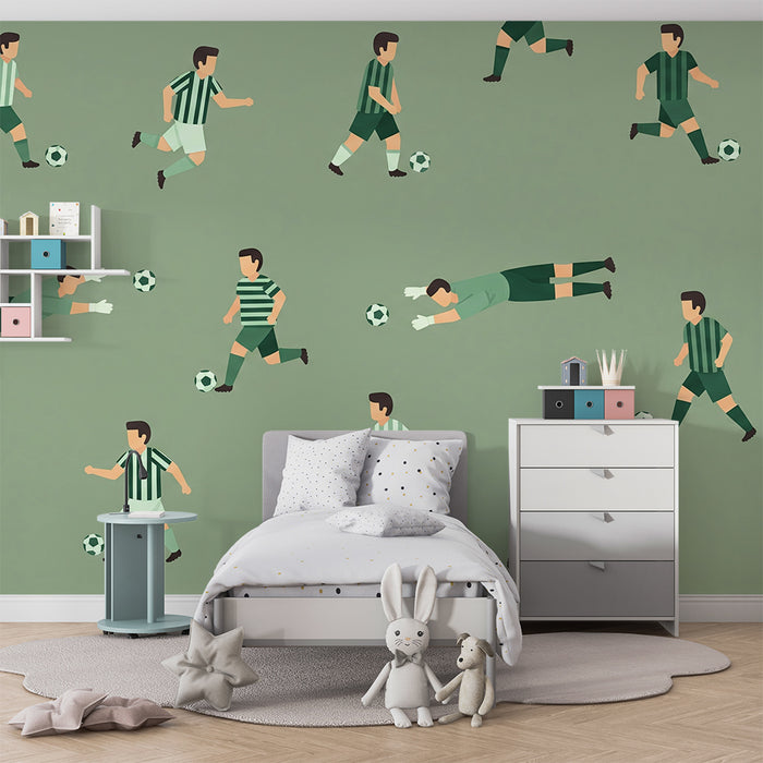 Papel pintado infantil | Niños jugando al fútbol sobre fondo verde