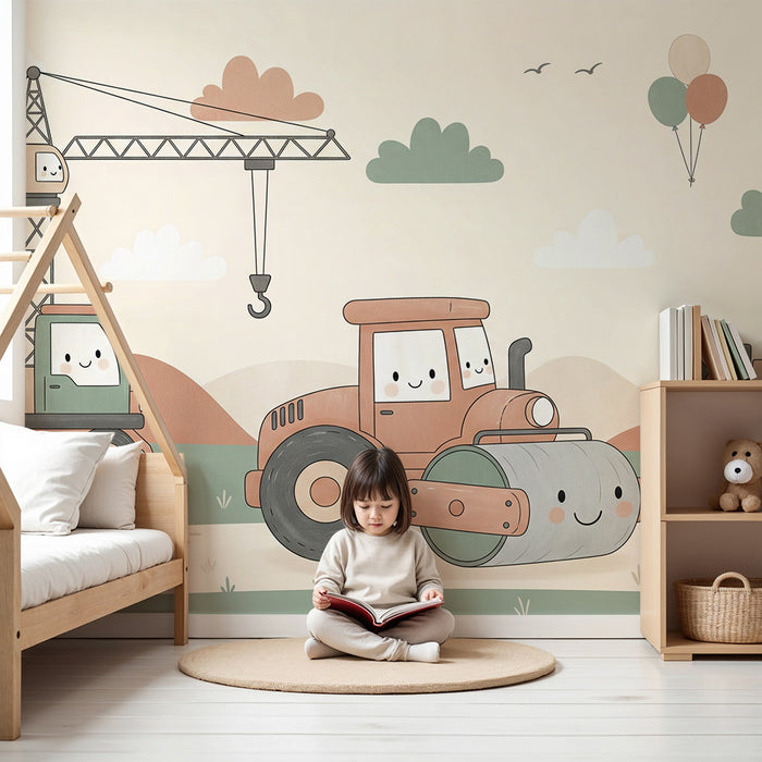 Ecco la traduzione richiesta:

Carta da parati camera bambini | Macchine da cantiere divertenti e colorate