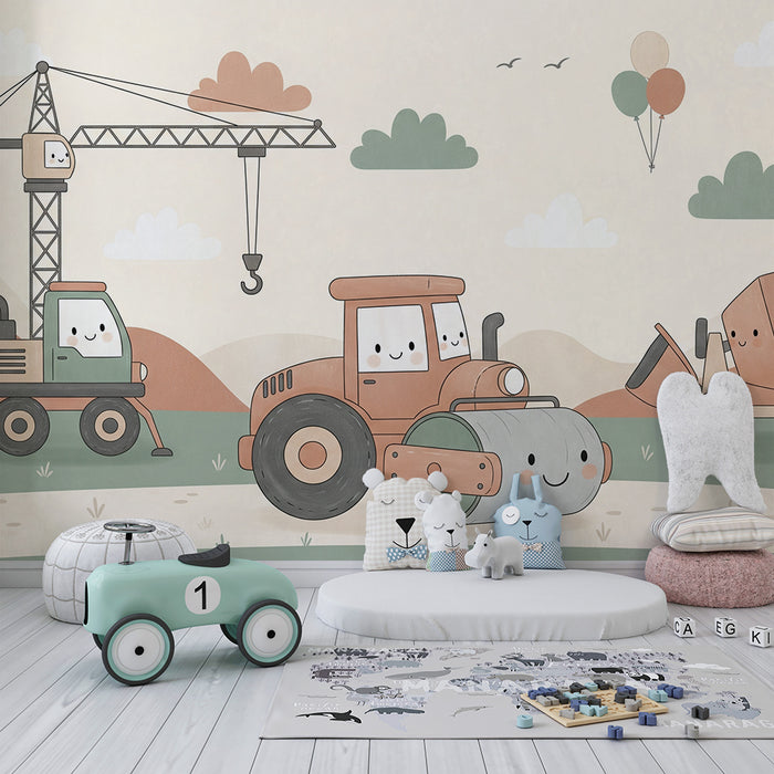 Ecco la traduzione richiesta:

Carta da parati camera bambini | Macchine da cantiere divertenti e colorate