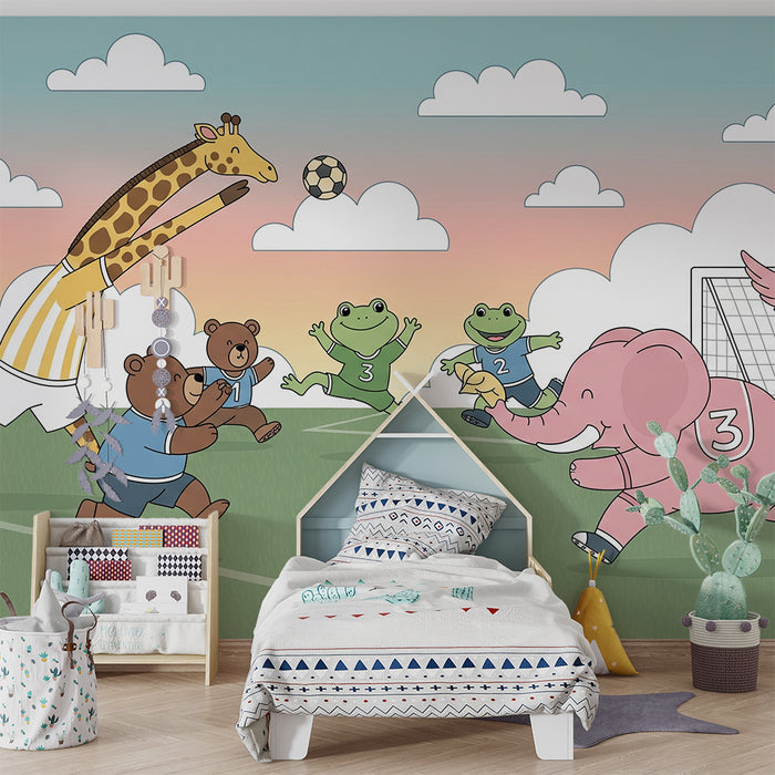 Tapet barnerom | Dyrelag i full fotballhandling