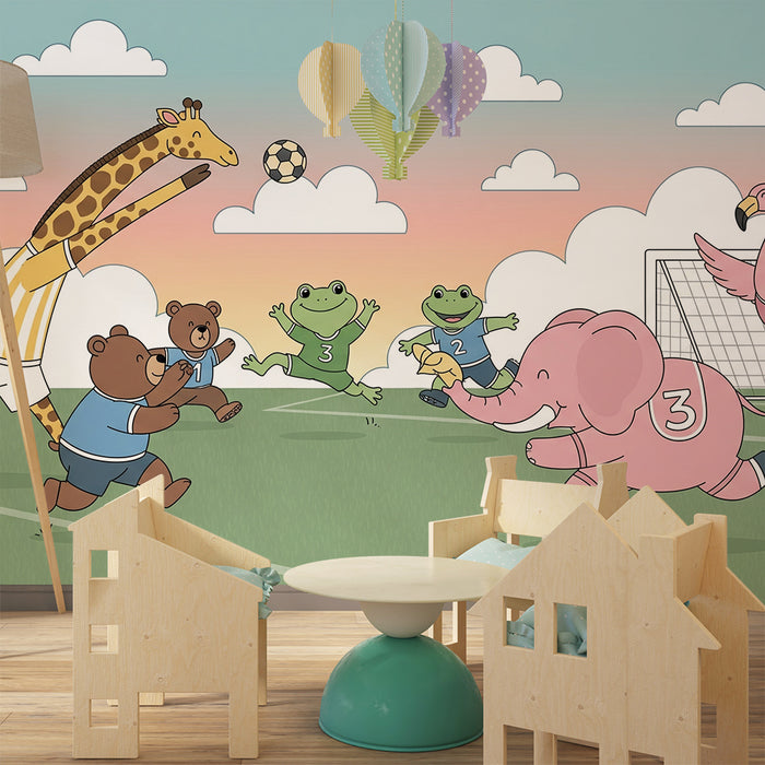 Tapet barnerom | Dyrelag i full fotballhandling